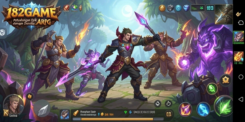 Gameplay seru dalam 182GAME yang menampilkan pertempuran epik di dunia fantasi.