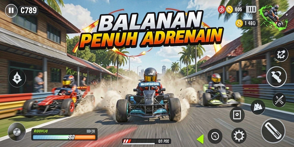 Tangkapan layar menampilkan aksi seru gameplay balapan C789.