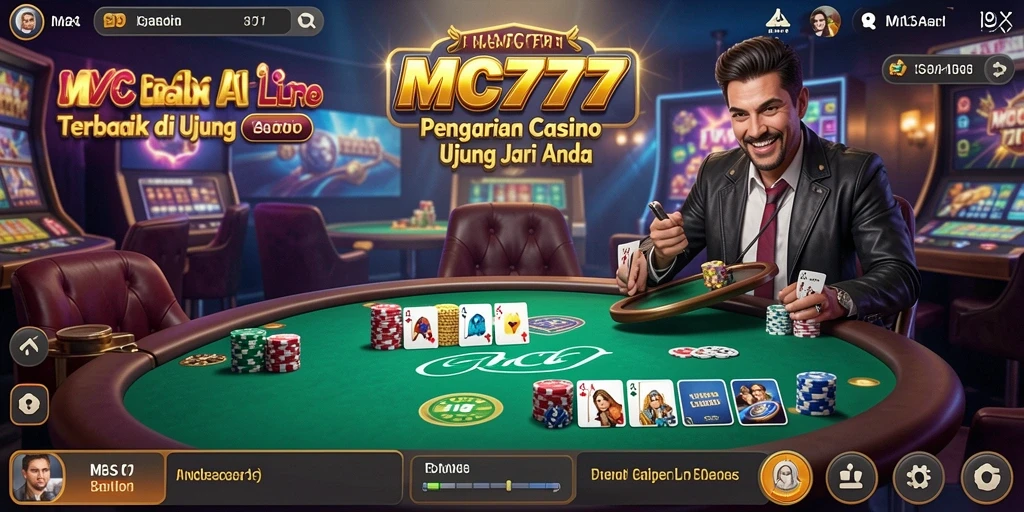 Screenshot gameplay MC777 menampilkan dealer live dan suasana kasino yang otentik.