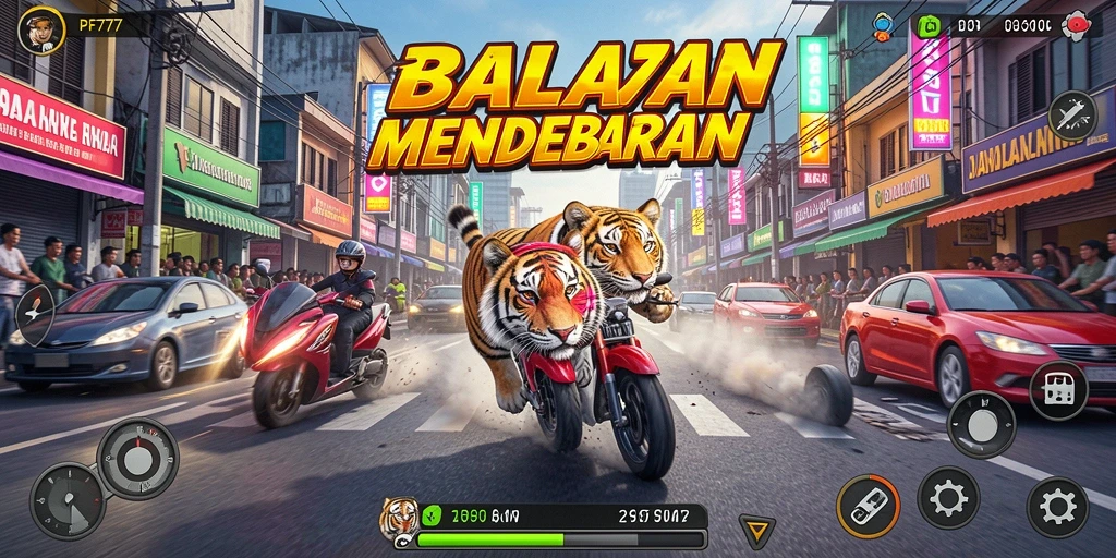 Tampilan gameplay PF777 yang menegangkan dengan mobil balap di trek.