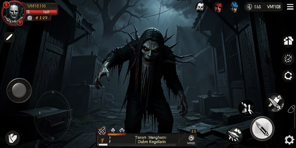 Screenshot gameplay horror VM108 dengan suasana menegangkan.